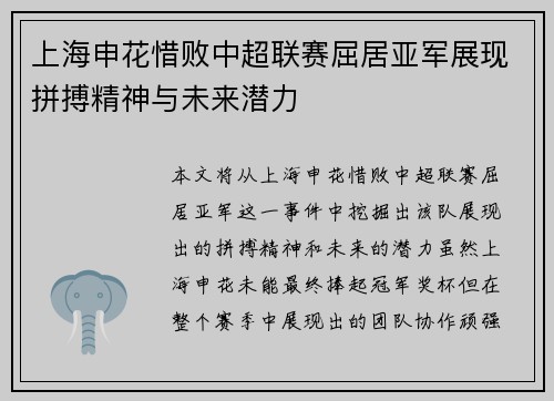 上海申花惜败中超联赛屈居亚军展现拼搏精神与未来潜力